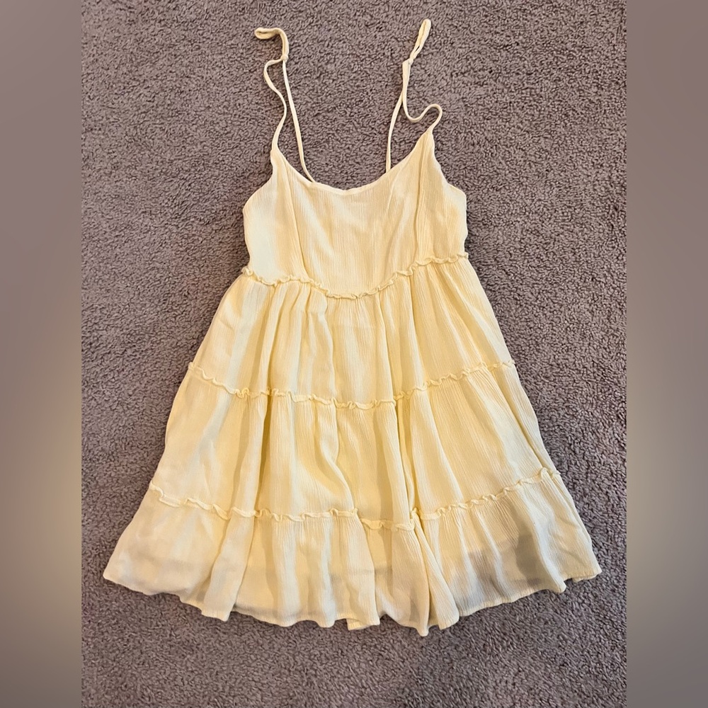 SHEIN Pale Yellow Tiered Spaghetti-Strap very Mini Dress/Top